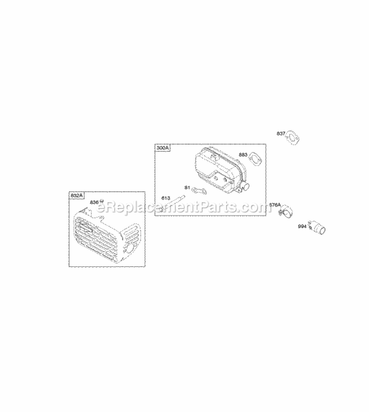 Exhaust System Diagram and Parts List for 122S02-0150-B1  Briggs and Stratton Engine